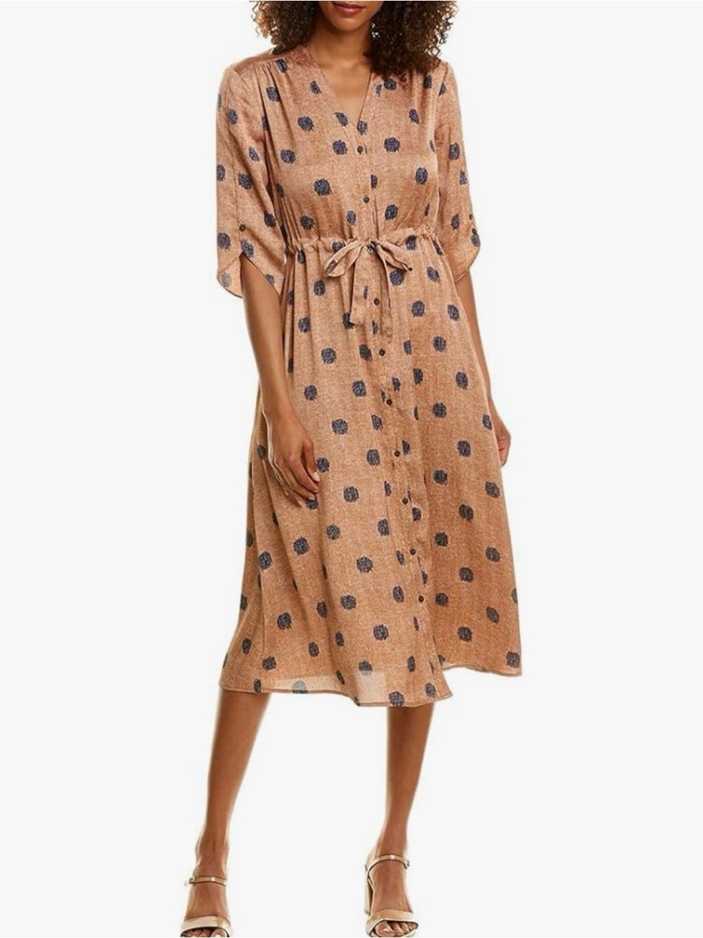 NIC+ZOE Tan Dress with Blue Dots